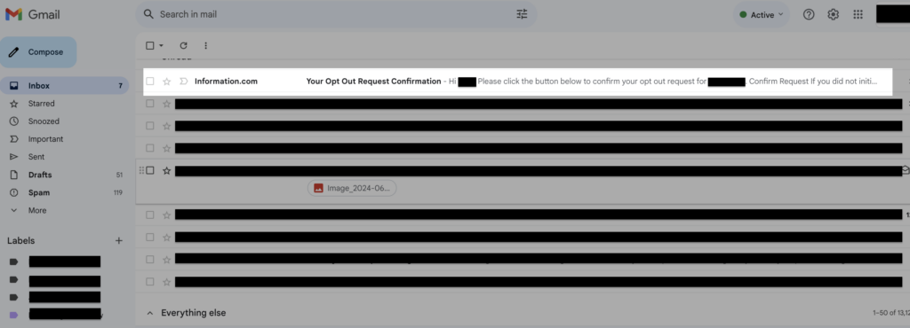 Email inbox with email from Information.com