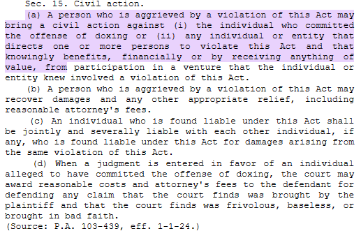 Illinois Civil Liability for Doxing Act - civil action section