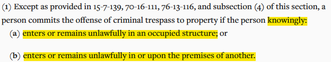 Montana criminal trespass to property
