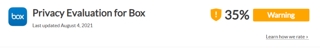 Box.com privacy evaluation by the Common Sense Privacy Program (Warning)
