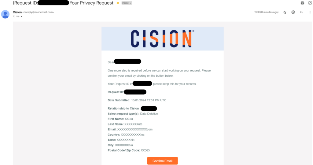 Cision email confirmation link
