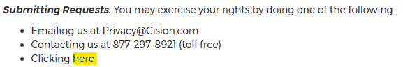Cision information on how to submit opt out requests
