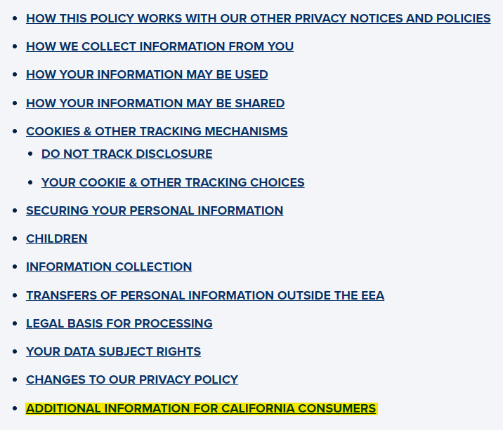 Cision privacy policy menu