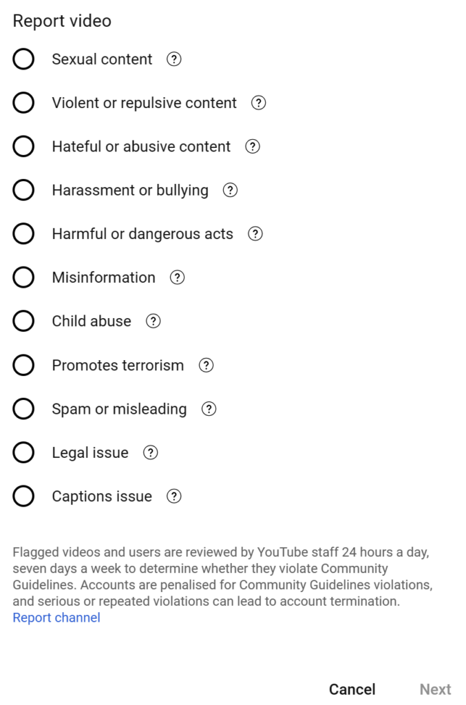 Report video on YouTube