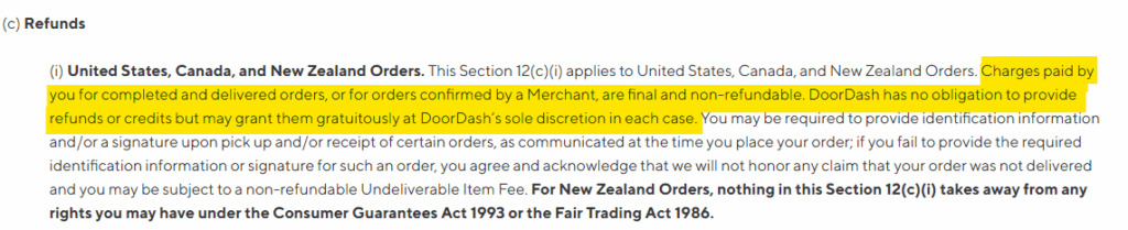 DoorDash refunds