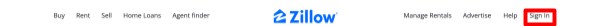 Zillow sign in button