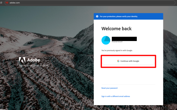 Adobe log in page