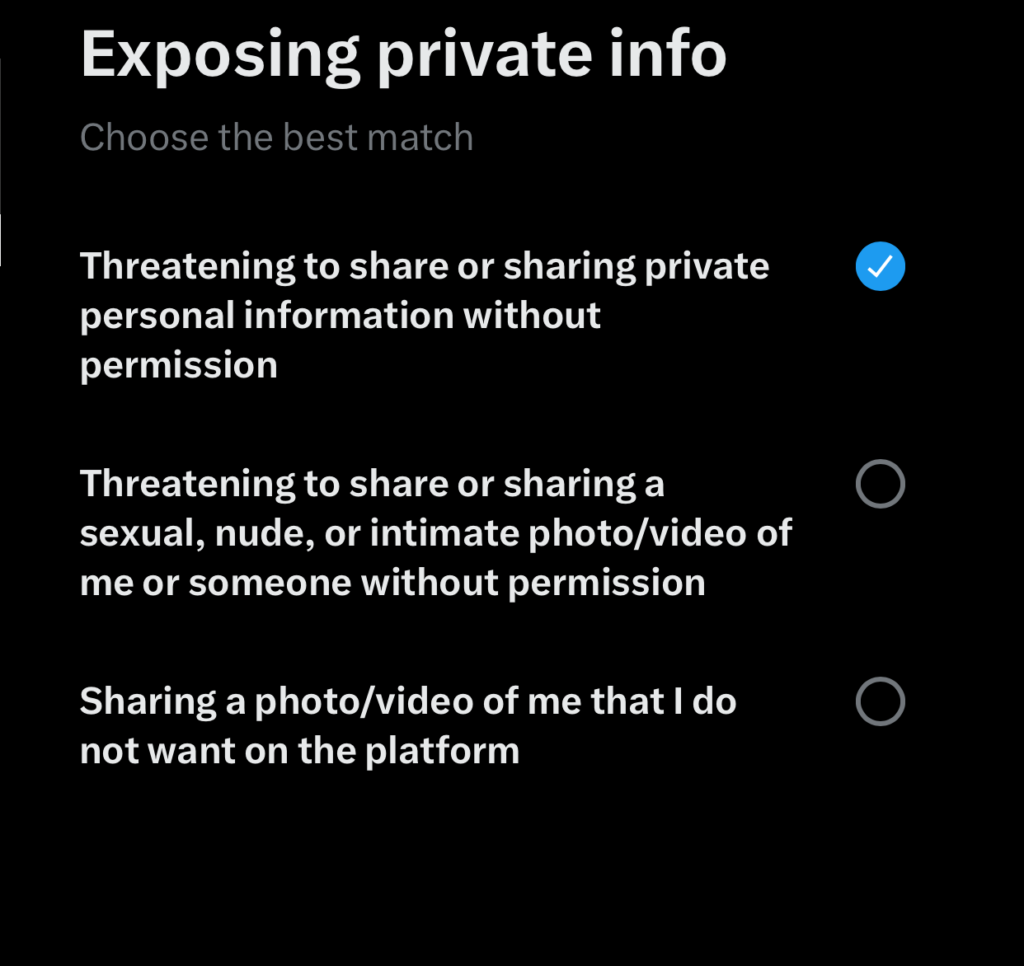 Reporting doxxing on Twitter/X