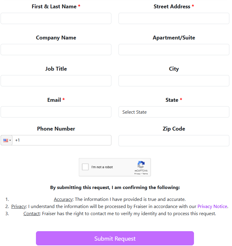 Fraiser form personal information