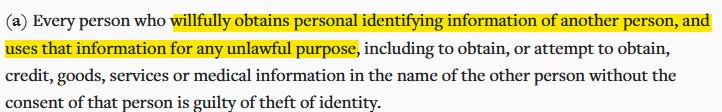 Wyoming - Unauthorized use of personal identifying information