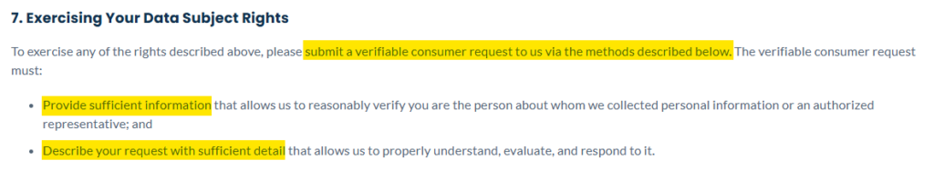InfoPay 'Exercising Your Data Subject Rights" section