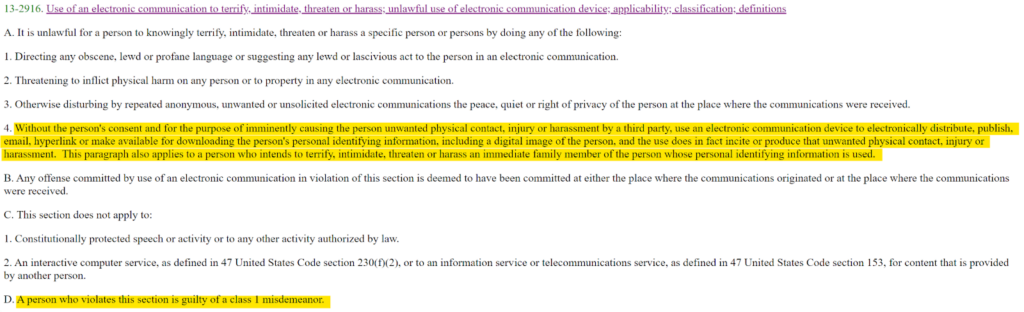 Arizona doxxing law