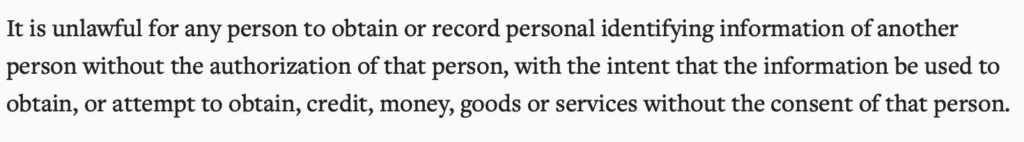 Idaho misappropriation of personal identifying information