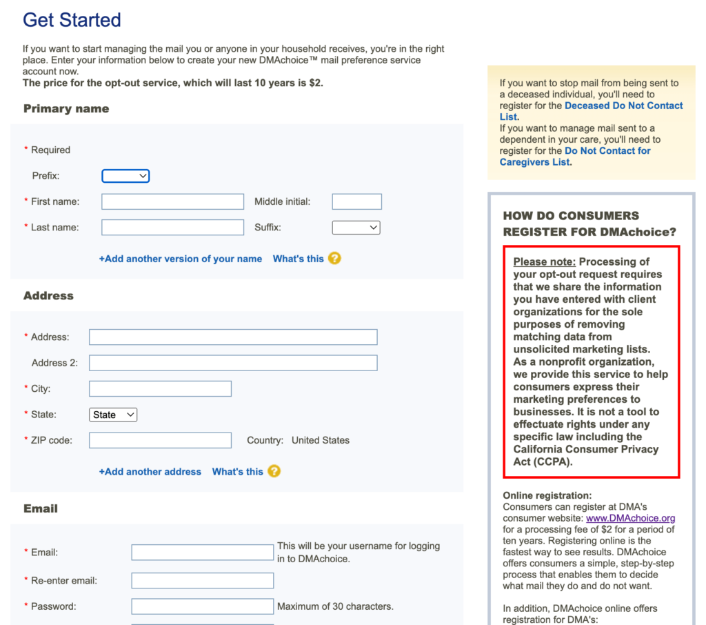 DMA Choice website - Get started