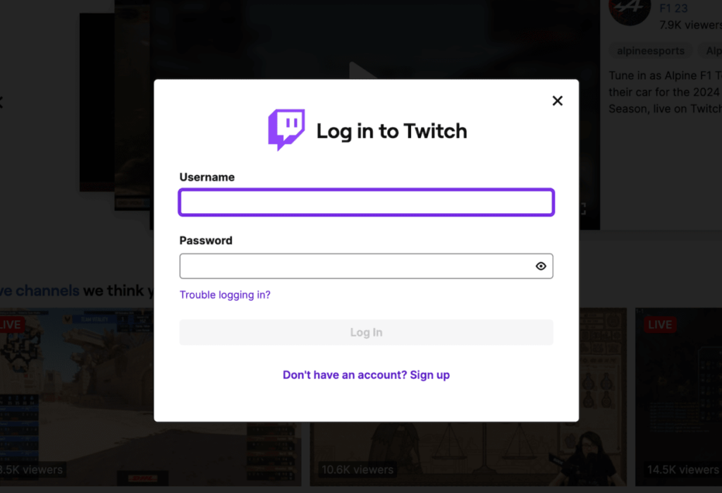 Twitch log in