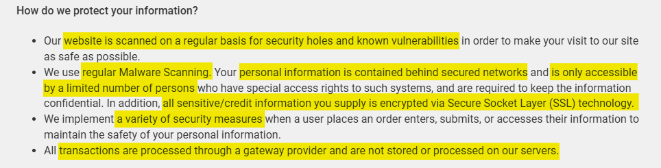 Postimages 'How do we protect your information?'