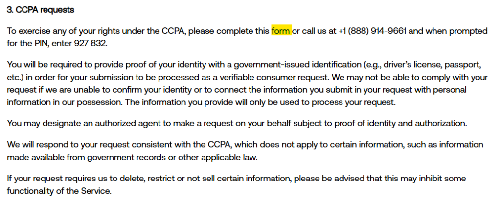Reonomy CCPA requests information
