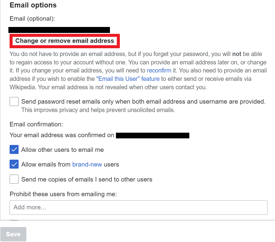 Wikipedia email options
