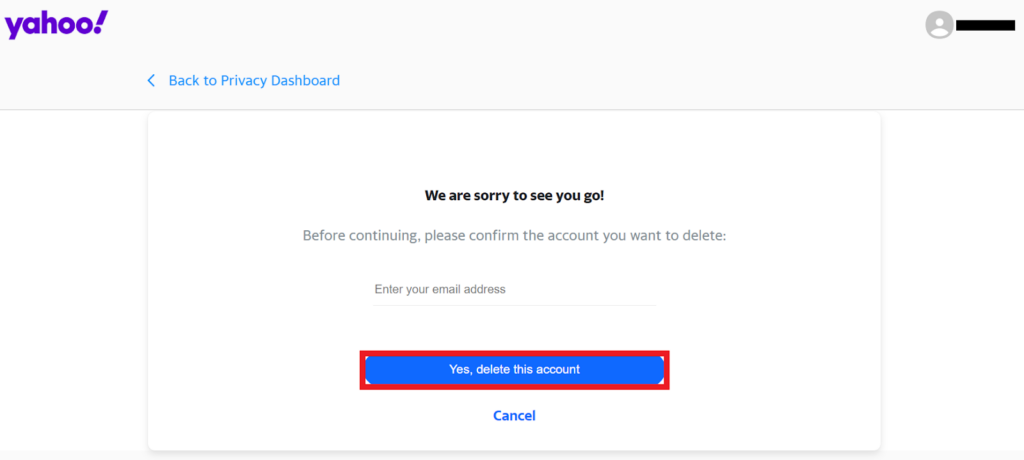 Yahoo - confirm you want to delete your account