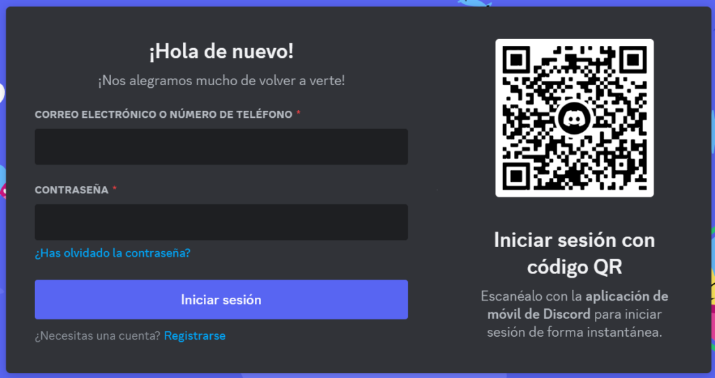 Discord login page