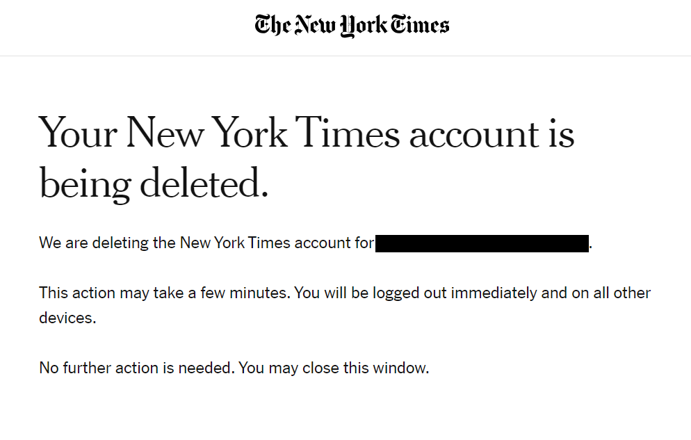 Your New York Times account is being deleted