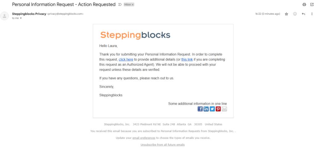 Steppingblocks email confirmation link