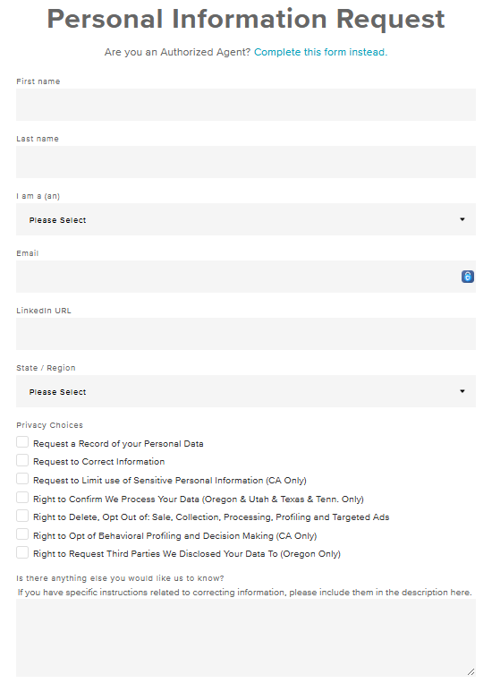 Steppingblocks Personal Information Request form