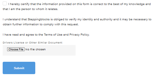 Steppingblocks upload drivers license or similar document
