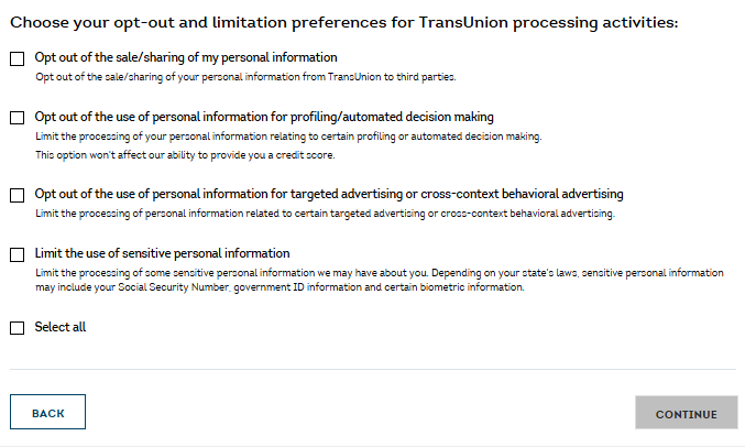 TransUnion opt out choices