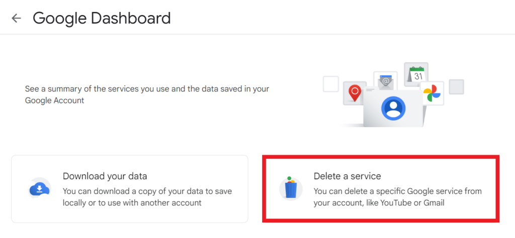 Google Dashboard - "Delete a service"