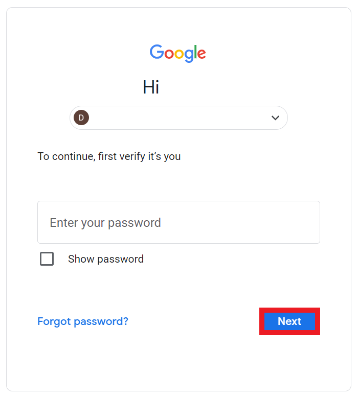Google account - verify your identity