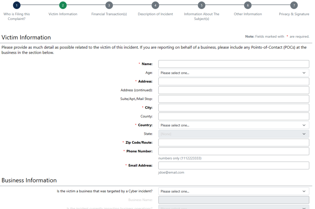 IC3 online form