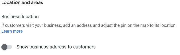 Google business location and areas - business location section