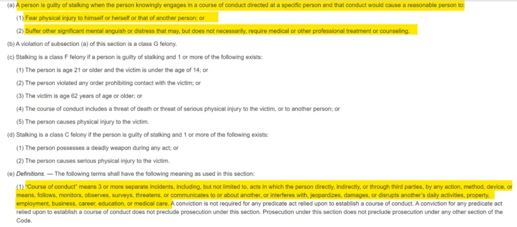 Delaware stalking law - 11 DE Code § 1312